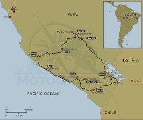 Map of Peru Machu Picchu Adventure Motorcycle journey