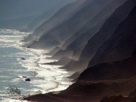 The epic Panamerican Highway over the Pacific Ocean, shore of Peru.